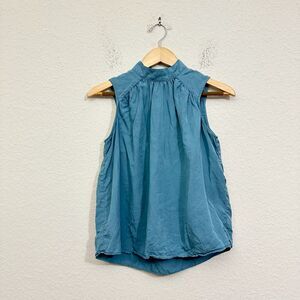 ANTHROPOLOGIE CLOTH & STONE Liana Blouse Teal Sleeveless Mock Neck